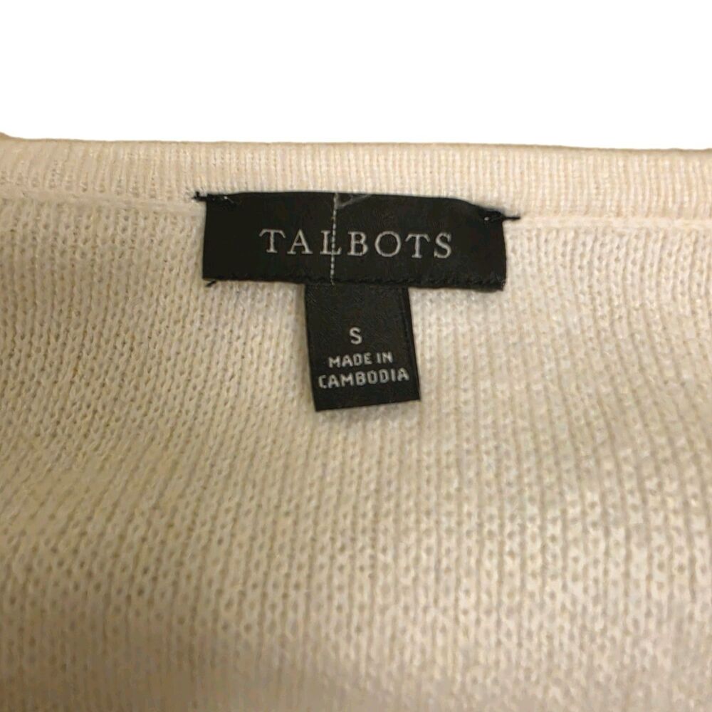 Talbots Cardigan Navy White Stripe Sweater Gold Crest Button, Womens Size Small - Picture 4 of 8